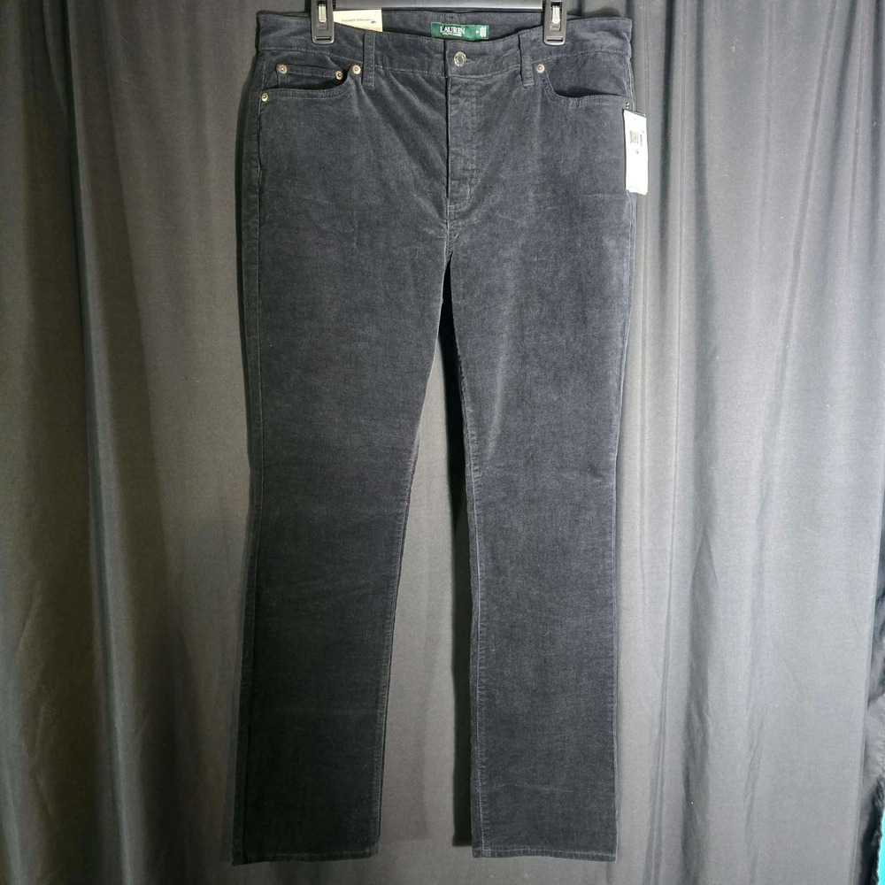 Lauren Ralph Lauren Premier Straight Corduroy Pants Black Size 14/32 NWT
